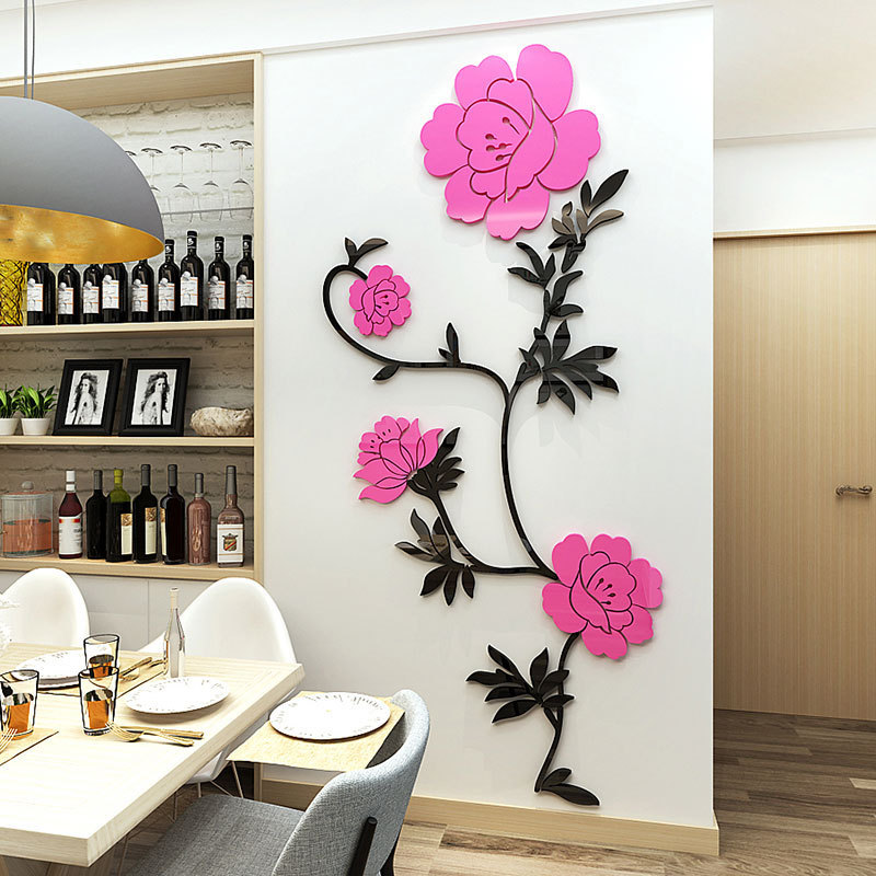 Large Size Flower Home Decoration Acrylic Three-Dimensional Wall Sticker Living Room Corridor Flower Rattan Wall Sticker