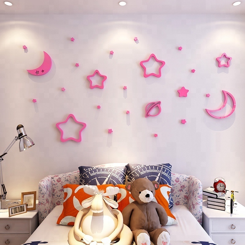 Moon and stars 3d decorate Home Decor kids room acrylic stickers golden