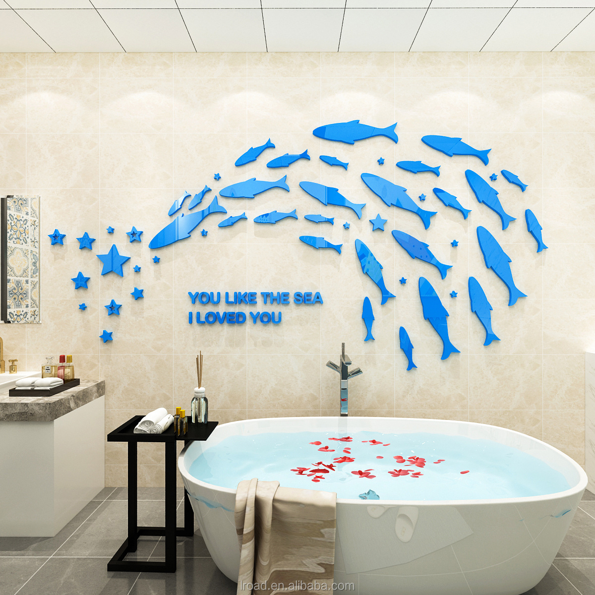 Ocean fish and stars acrylic art wall sticker detachable children's bedroom bathroom nursery