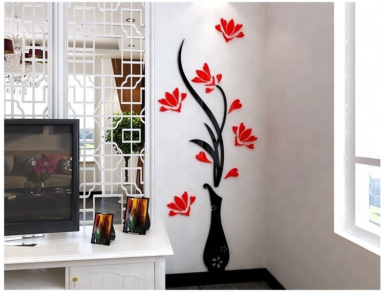 Removable Acrylic Mirror Decoration 3D Wall Sticker Vase Wall Art Decoration Living Room Home Decoration Sticker