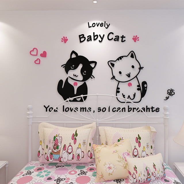 Creative cartoon couple cat wall poster drawing living room bedroom acrylic three-dimensional wall paste household decoration