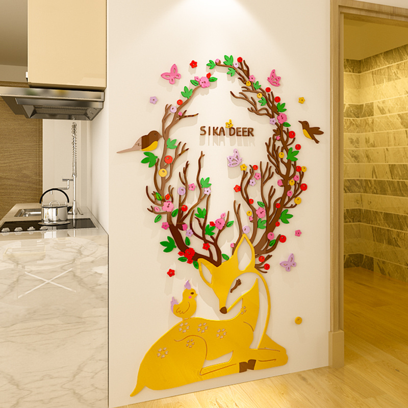 New coming Nice Sika  Deer 3d acrylic Wall mirror Stickers  Decals 3D wall mirror mural sticker