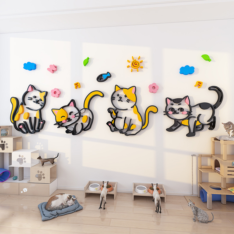 Cartoon cat wall stickers acrylic self-adhesive three-dimensional wall stickers decorative living room bedroom walls