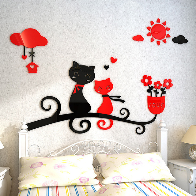 Creative cartoon couple cat home decoration wall poster drawing living room bedroom  	 wall art acrylic wall sticker