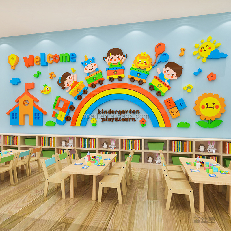 Creative cartoon wall sticker Cute little train Kindergarten classroom background wall decoration