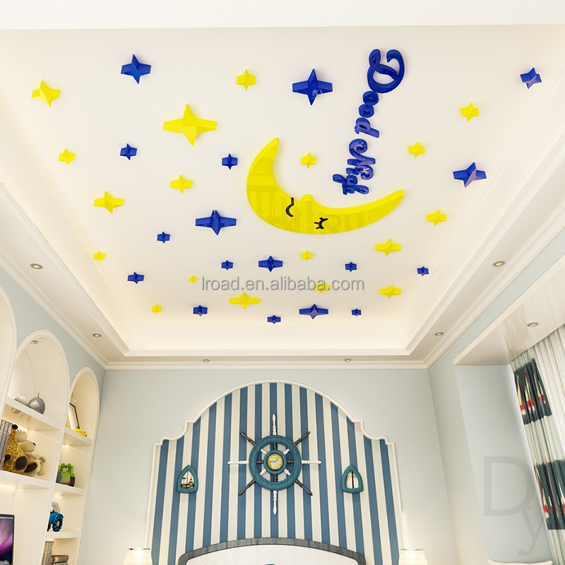 Children's room bedside wall decoration with stars, moon, 3D acrylic stickers, bedroom, kindergarten wall decoration