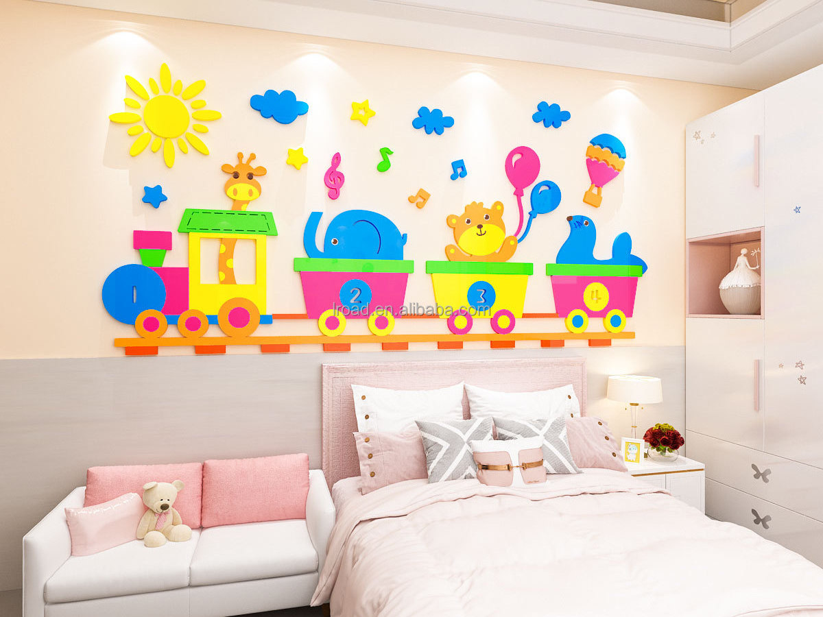 Cartoon Animal Train Kids Wall Decoration 3d Wall Decal for Kindergarten Children's Room