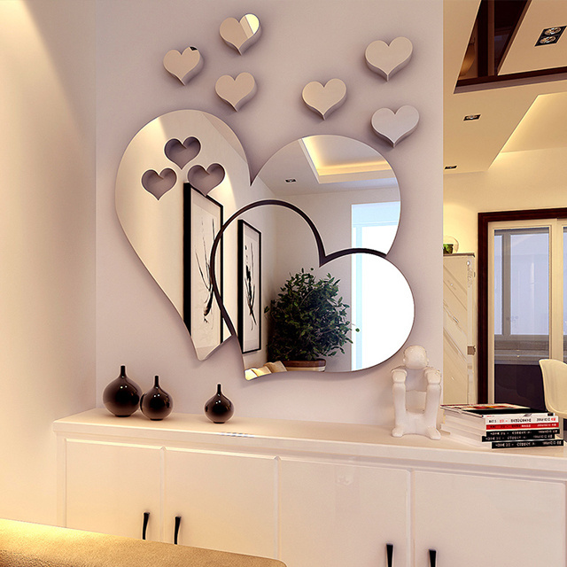 Love design Home 3D Reflective Mirror Acrylic Wall Stickers for bathroom living room wall decors