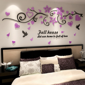 Fashion Beautiful Flowers Design Non-toxic Removable acrylic Bedroom 3D Wall Stickers For Furniture