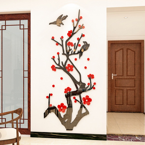 Mandao wholesale removable home decoration red plum blossom and bird branches acrylic wall stickers