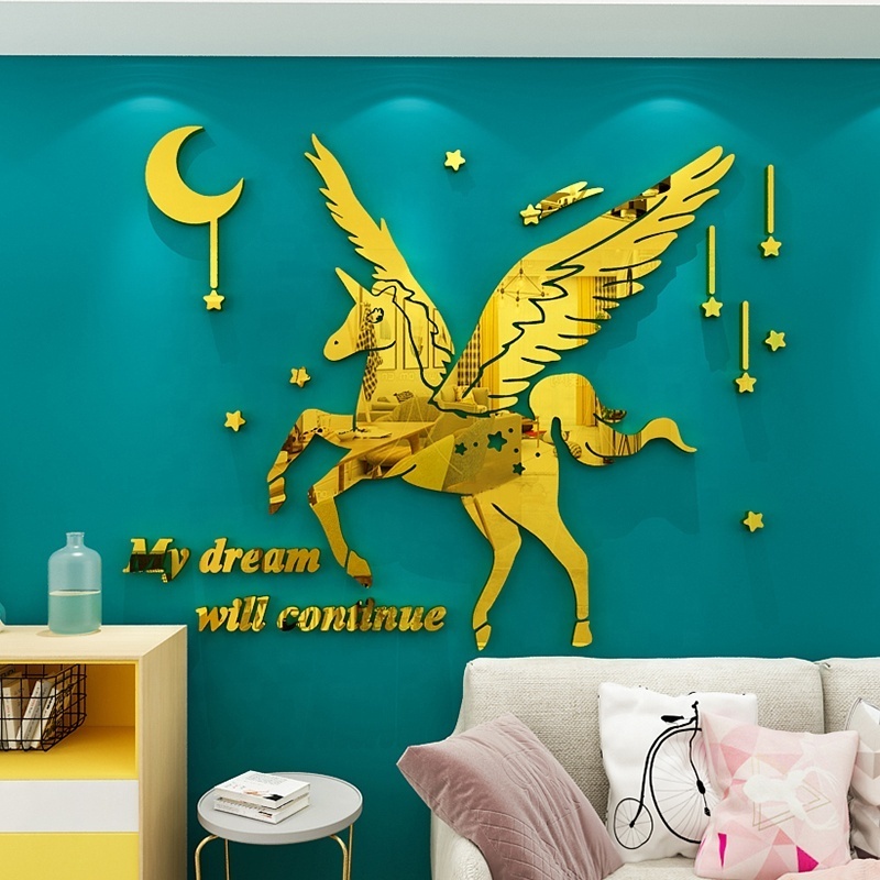 Pegasus Ocean Whale Fashion Sticker 3D Acrylic Mirror Wall Sticker Living Room Luxury Home Decoration Wallpaper