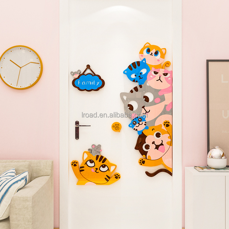 Cute cartoon simons cat  door stickers  3D Acrylic wall sticker   home decor stickers