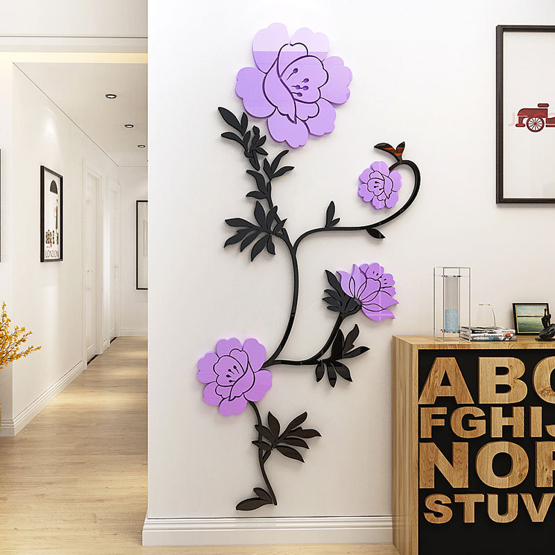 Large Size Flower Home Decoration Acrylic Three-Dimensional Wall Sticker Living Room Corridor Flower Rattan Wall Sticker