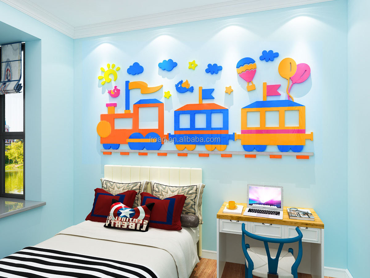 Cartoon train sticker acrylic 3D wall sticker is suitable for kindergarten classroom wall decoration