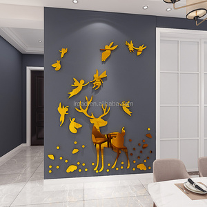 Deer Mirror Acrylic 3D wall decal living room dining room layout corridor porch wall decoration