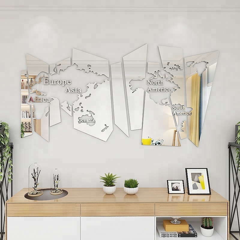 Wall Decoration for Office or Sitting Room Large World Map 3D acrylic mirror Wall Sticker