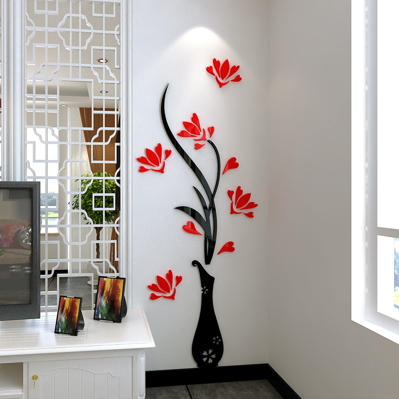 Lily Vase Wallpaper 3D Acrylic Wall Sticker Flower Wall Stickers Living Room Decoration Home Decor Custom Wall Decal