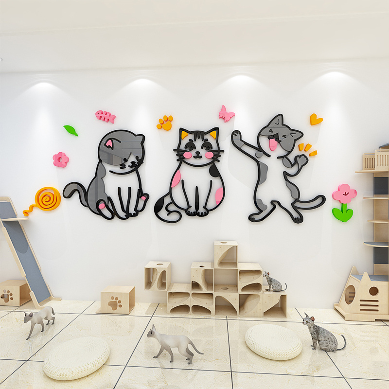 Cartoon cat wall stickers acrylic self-adhesive three-dimensional wall stickers decorative living room bedroom walls