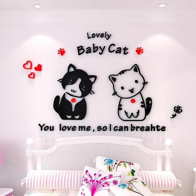 Creative cartoon couple cat wall poster drawing living room bedroom acrylic three-dimensional wall paste household decoration