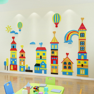 Cartoon town sticker Cartoon Castle hot air balloon wall sticker for kids home decorative children room wall decals