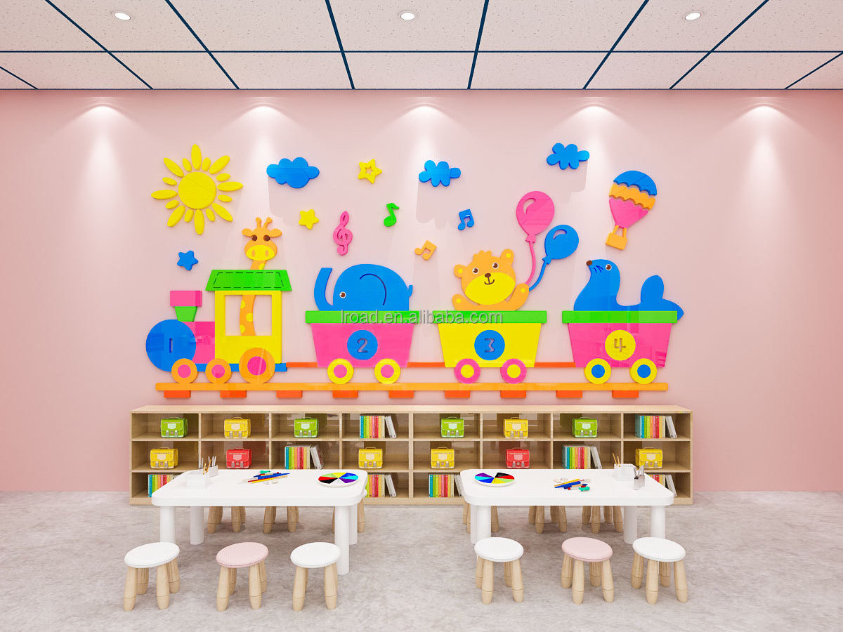 Cartoon train sticker acrylic 3D wall sticker is suitable for kindergarten classroom wall decoration