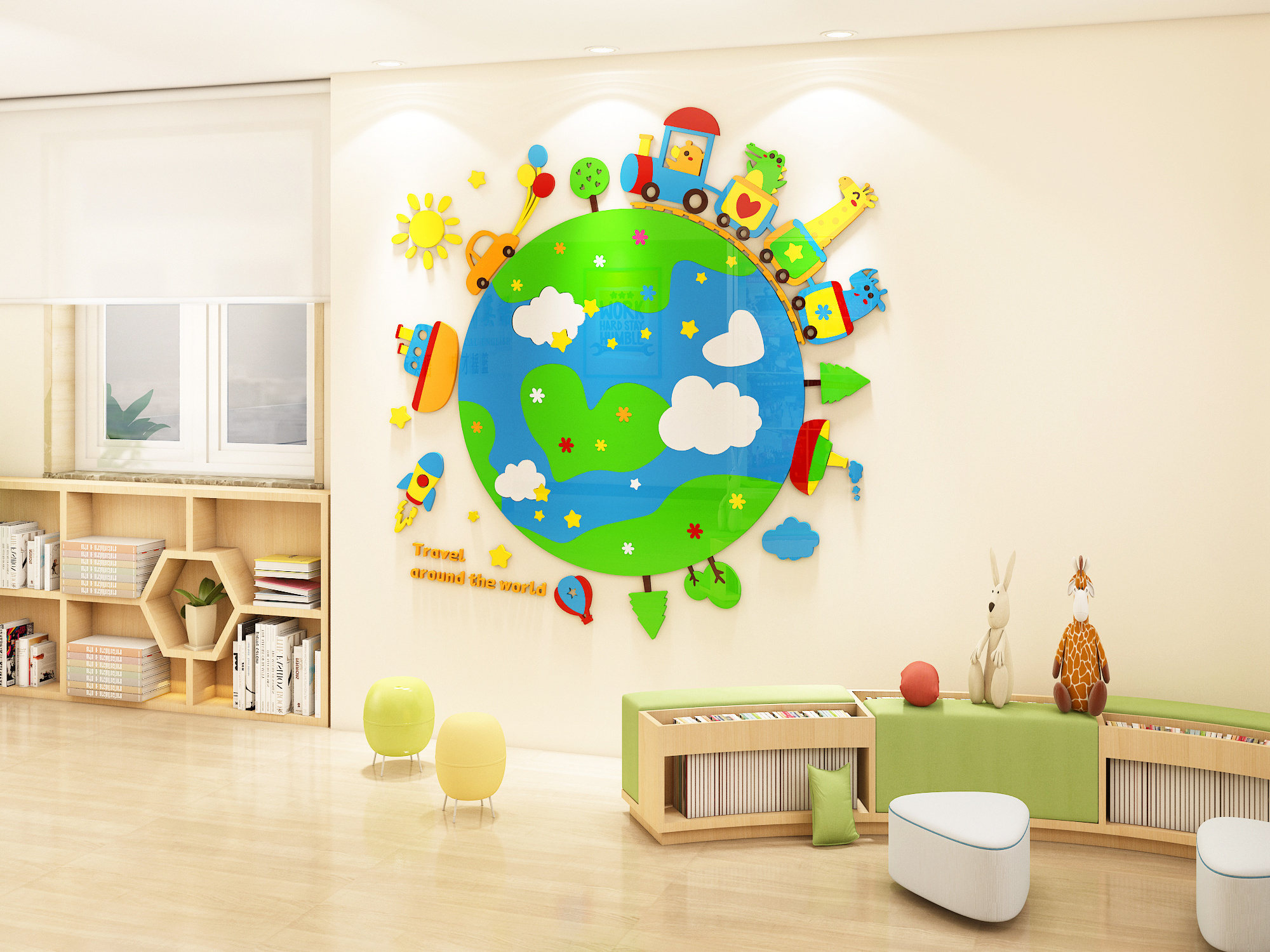 3D cartoon animals wall stickers around the world children's room game room DIY removable acrylic wall decoration stickers