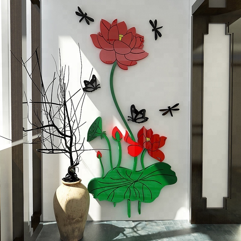 Chinese Lotus Flower art wall sticker for kids room bedroom home decorative wall decals waterproof