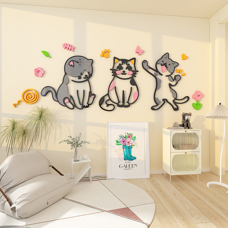 Cartoon cat wall stickers acrylic self-adhesive three-dimensional wall stickers decorative living room bedroom walls