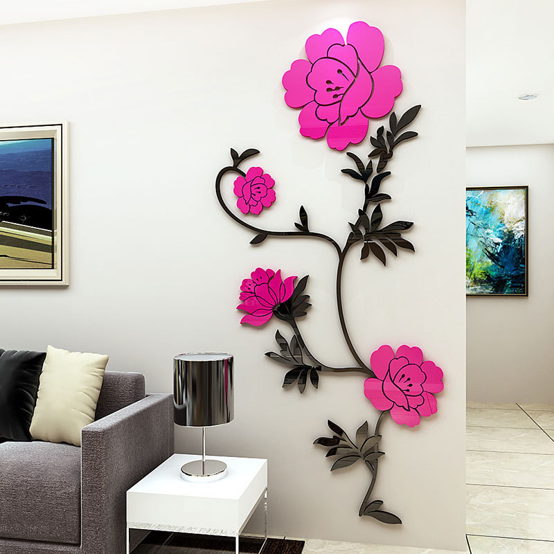 Large Size Flower Home Decoration Acrylic Three-Dimensional Wall Sticker Living Room Corridor Flower Rattan Wall Sticker