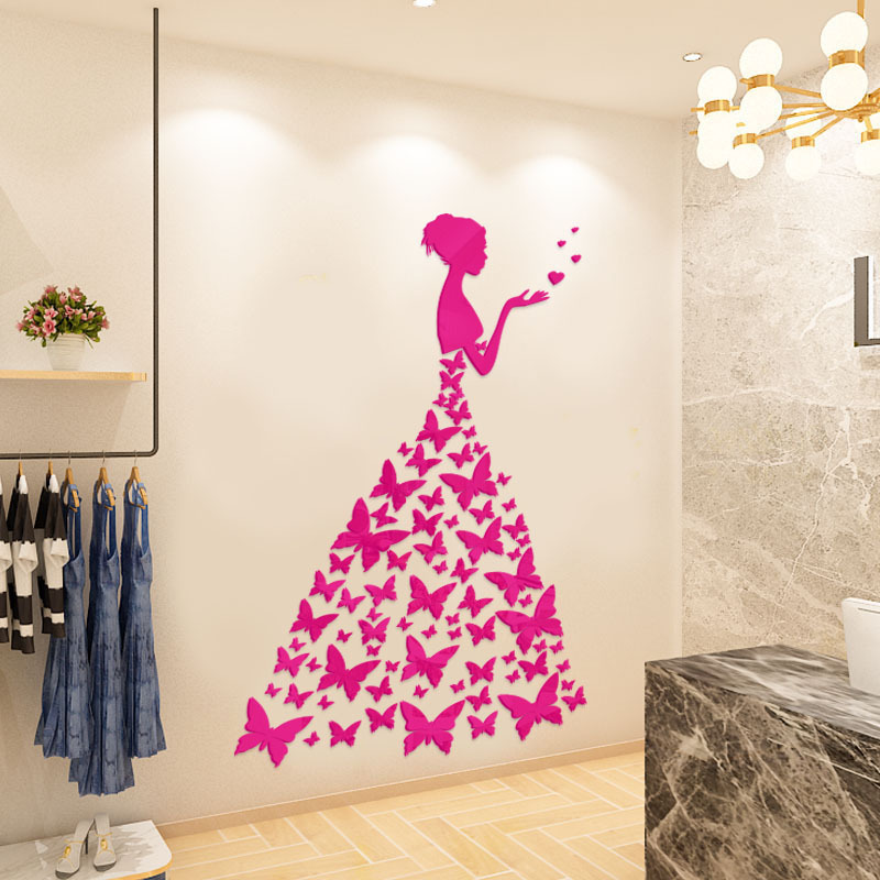 Butterfly beauty love wall sticker nail salon wall decoration 3d acrylic wall sticker for living room porch nail salon