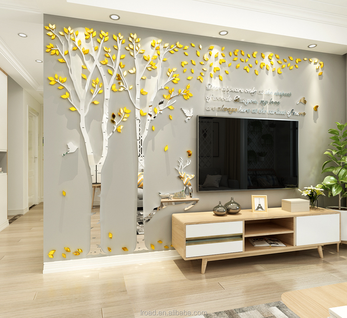 Acrylic 3D  Wall Stickers home decor creative big tree  wall decals living room tree deer wall stickers