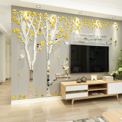 Acrylic 3D  Wall Stickers home decor creative big tree  wall decals living room tree deer wall stickers