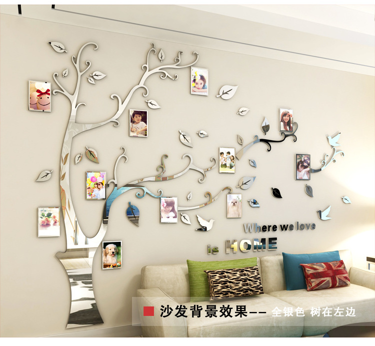 high quality 3d acrylic photo frame memory tree decoration living room sofa restaurant 3D wall stickers decor