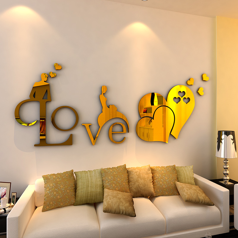 Hot selling large-size DIY love mirror wall sticker for bedroom and living room Acrylic Sticker