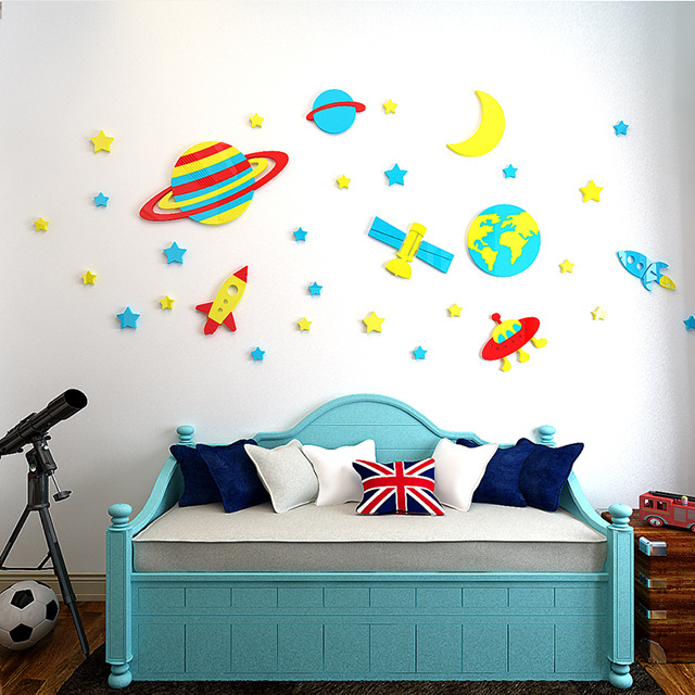 universe space stickers cartoon star children's room baby room decor  kindergarten wall decoration