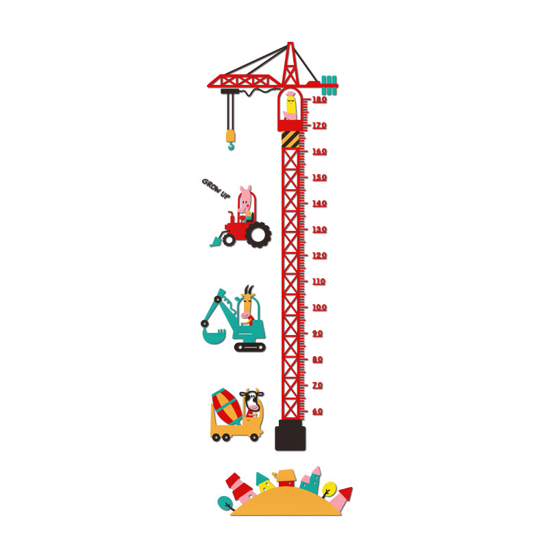 cartoon excavator  Design Growth chart   Nursery Wall Decal kids room decoration Home decoration wall decal