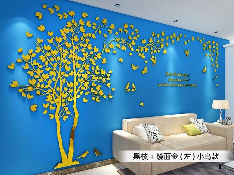 Multi-Pieces Tree Birds Love 3D Acrylic Decoration Wall Sticker DIY Home Decor Bedroom Wallsticker