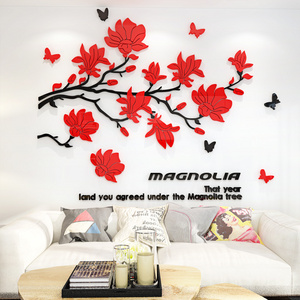 Magnolia flower acrylic 3D home decoration living room wall sticker