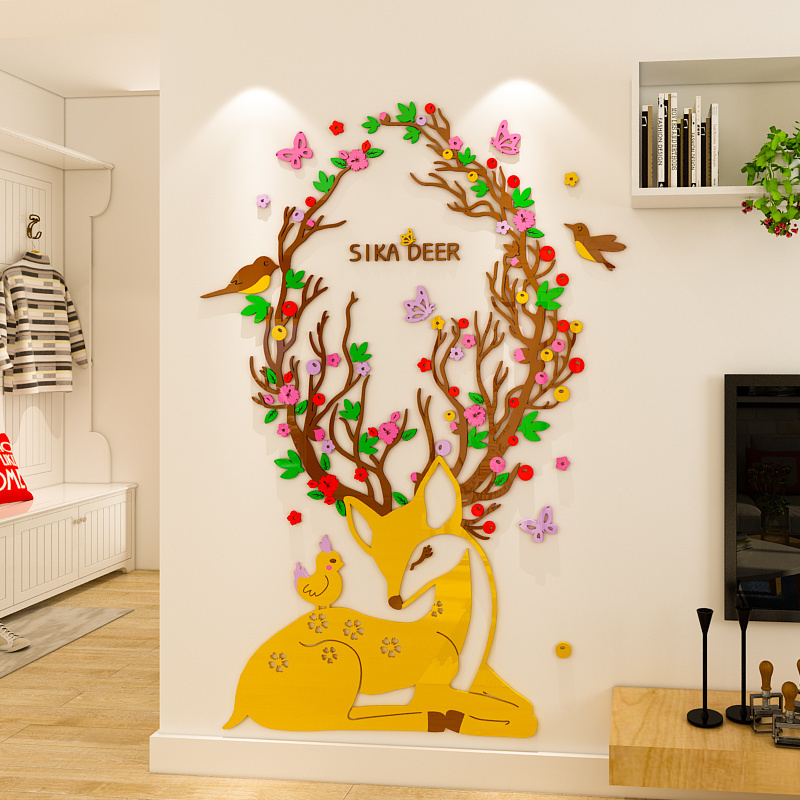 New coming Nice Sika  Deer 3d acrylic Wall mirror Stickers  Decals 3D wall mirror mural sticker