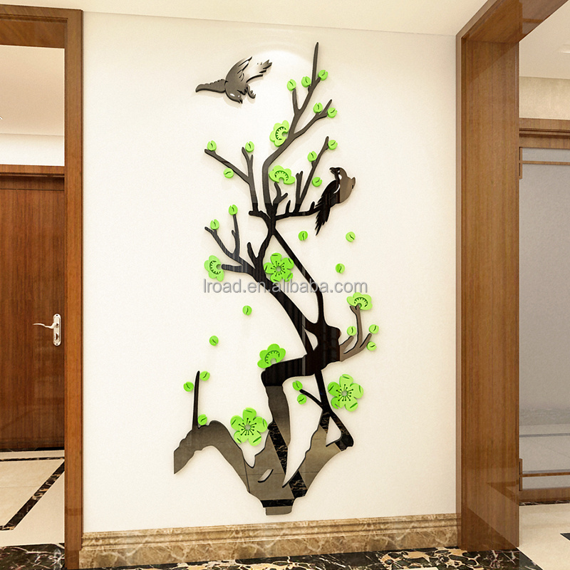 Mandao wholesale removable home decoration red plum blossom and bird branches acrylic wall stickers