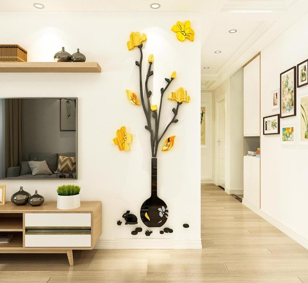 New design flower vase acrylic home decor wall stickers