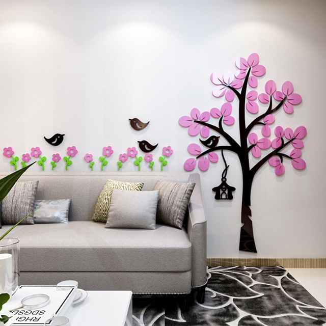 Cartoon tree decals children kids room home decoration acrylic three-dimensional wall stickers