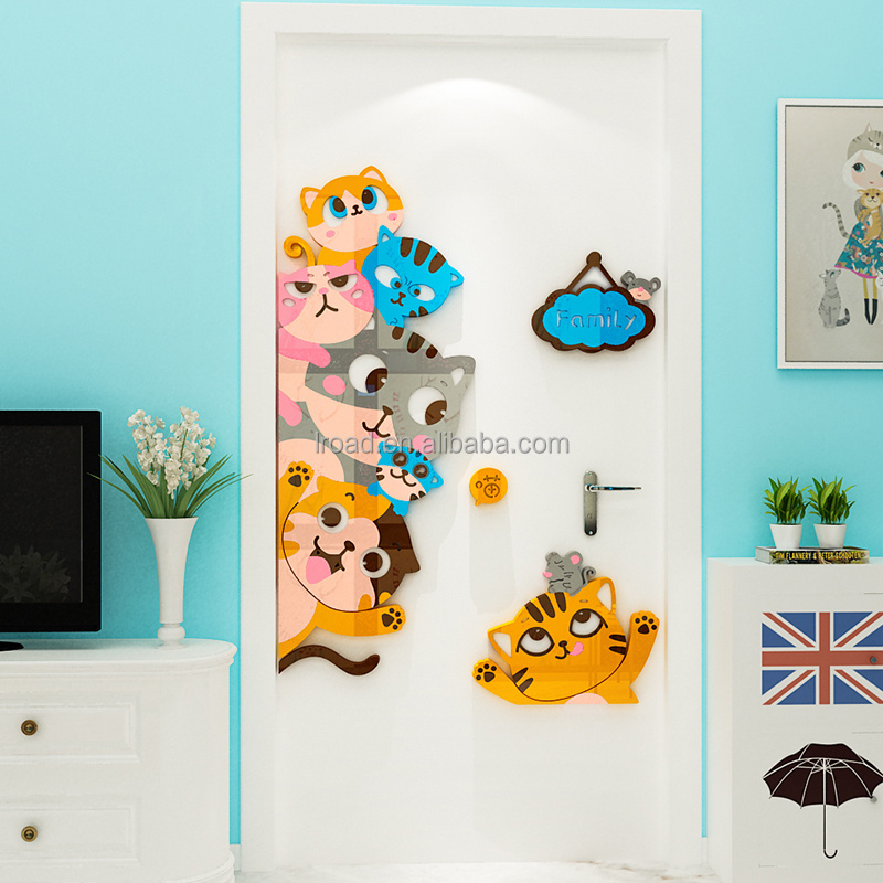 Cute cartoon simons cat  door stickers  3D Acrylic wall sticker   home decor stickers