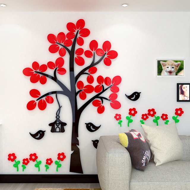 Cartoon tree decals children kids room home decoration acrylic three-dimensional wall stickers