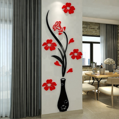 Removable Acrylic Mirror Decoration 3D Wall Sticker Vase Wall Art Decoration Living Room Home Decoration Sticker