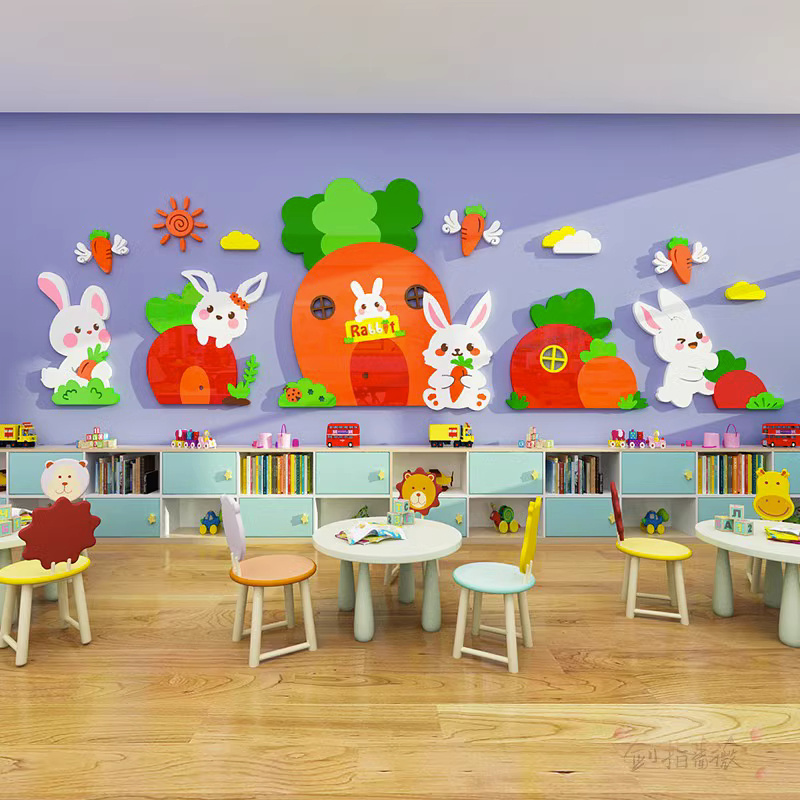 Cartoon Mushroom House Rabbit Fairy Tale House Acrylic Environmental Protection Wallpaper Decoration Kindergarten Classroom