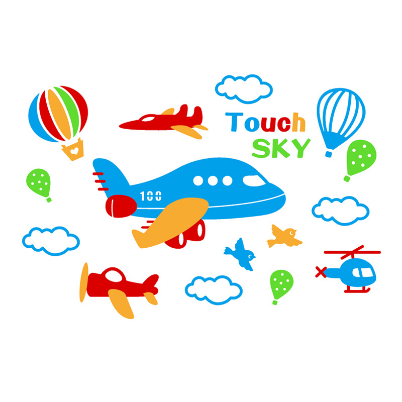 Cute cartoon design airplane hot air balloon 3D acrylic wall sticker for boys' bedroom and kindergarten decoration