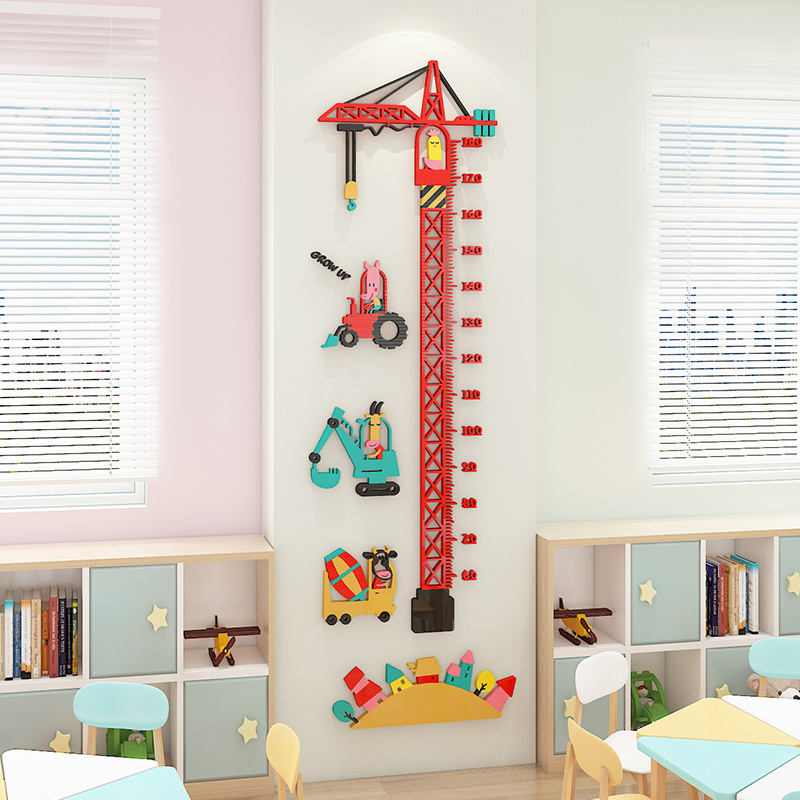 cartoon excavator  Design Growth chart   Nursery Wall Decal kids room decoration Home decoration wall decal