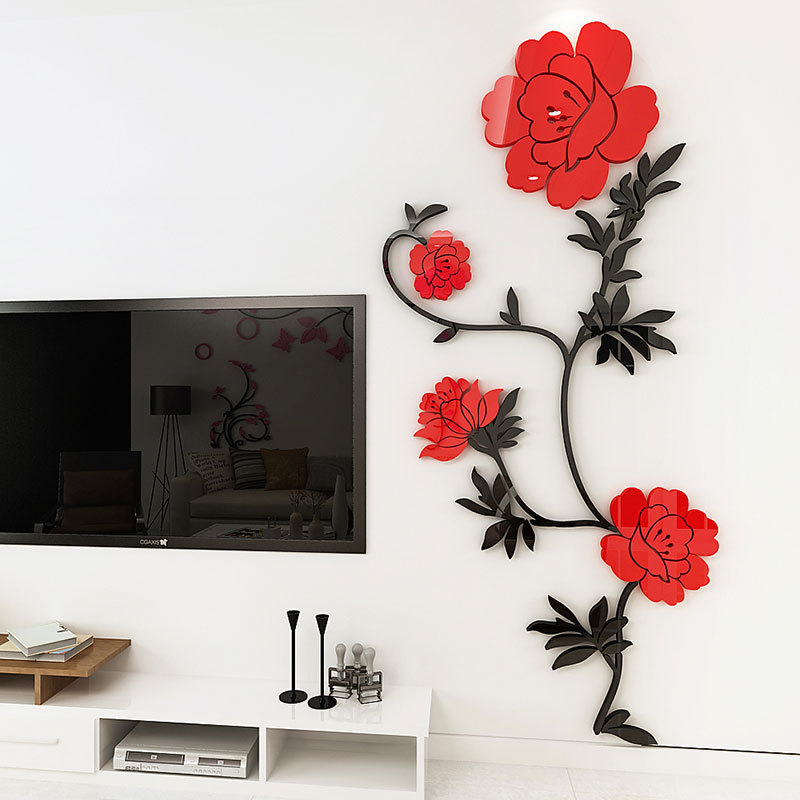 Large Size Flower Home Decoration Acrylic Three-Dimensional Wall Sticker Living Room Corridor Flower Rattan Wall Sticker