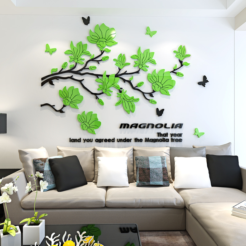 Magnolia flower acrylic 3D home decoration living room wall sticker